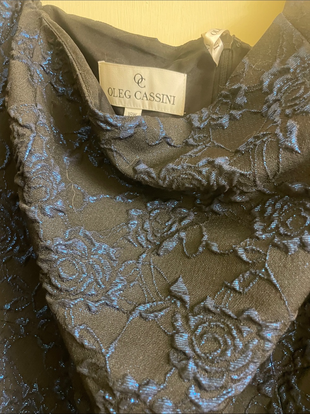 Oleg Cassini Black Blazer with Blue Floral Jacquard Detail